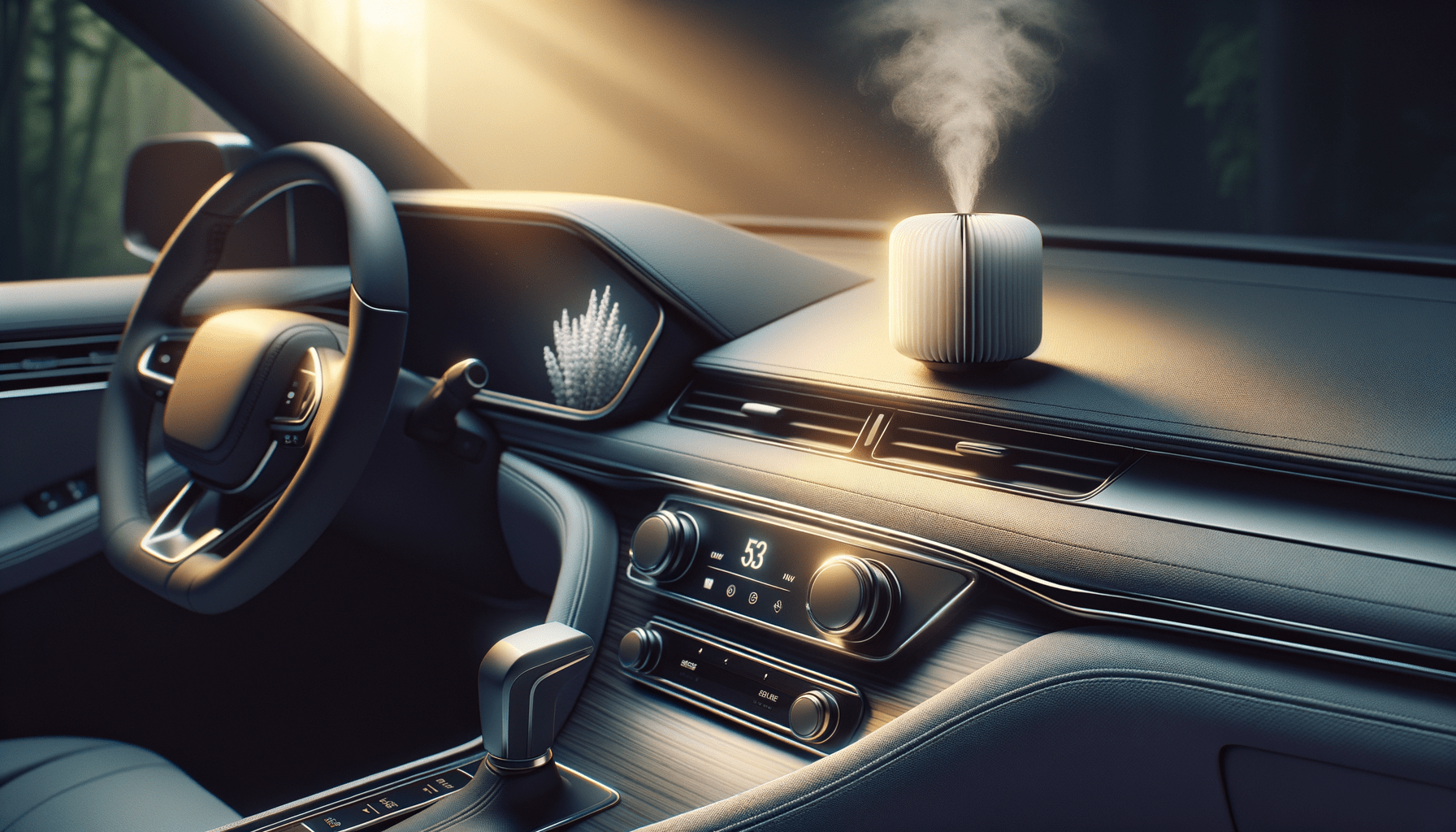 modern car interior with air purifier and diffuser in soft natural light