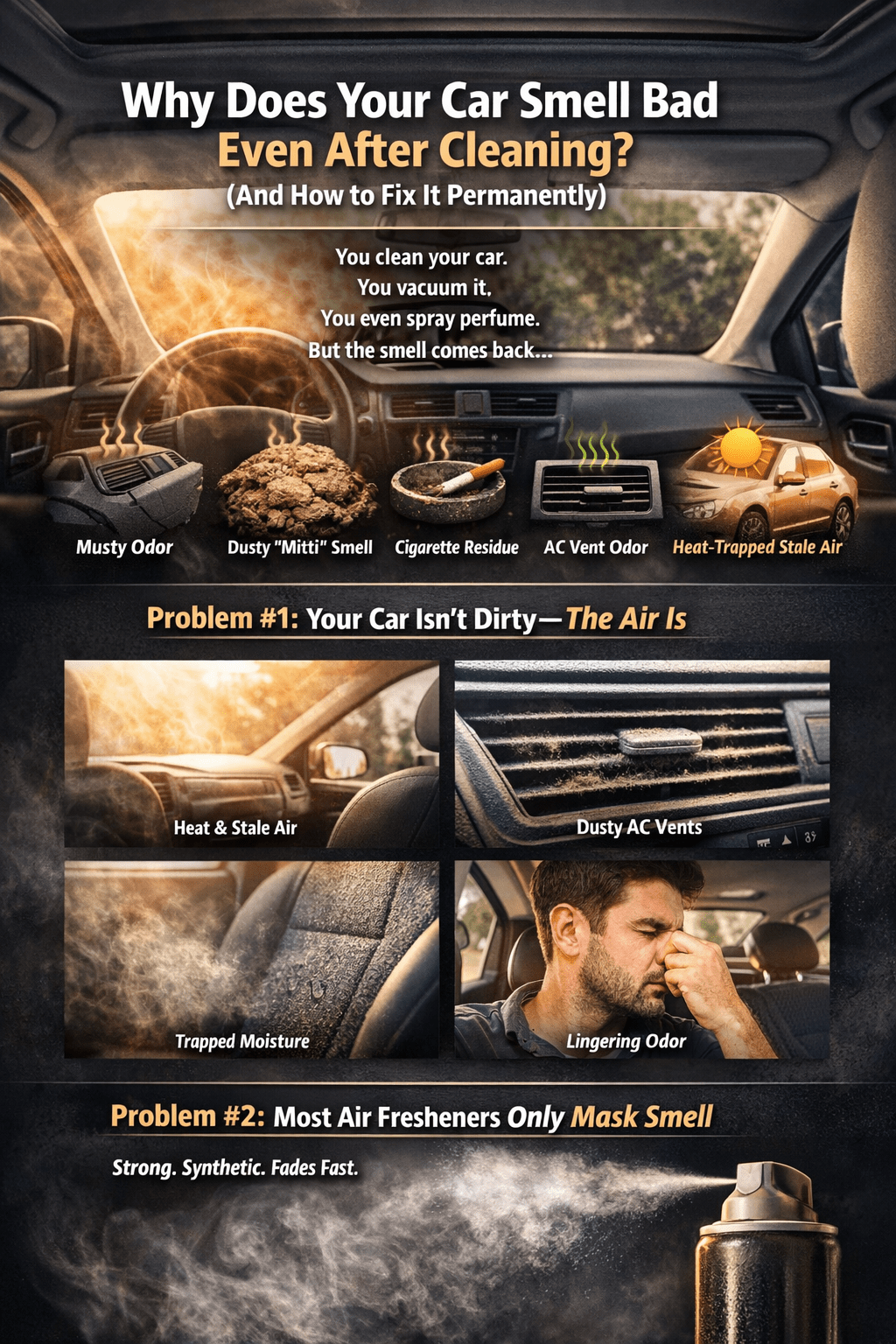 Car AC vent dust buildup causing unpleasant odor