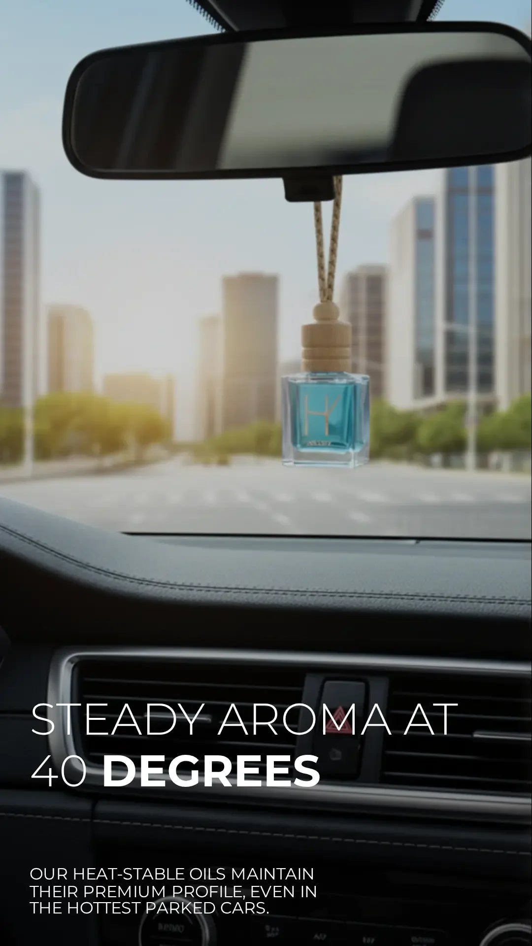 Ceilo Blue Breeze car perfume diffuser hanging inside car interior