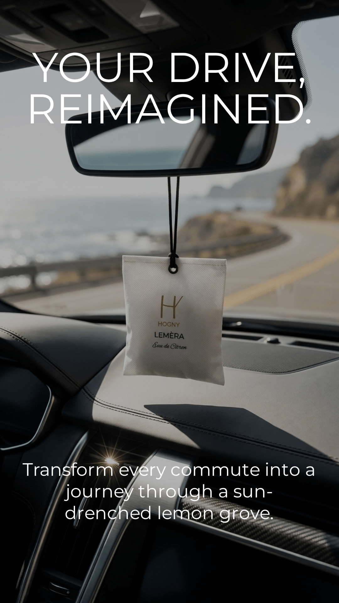 Camphor Lemon Car air freshener hanging in the car.