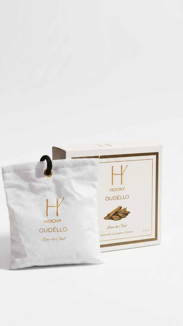 Oud based caphor car perfume named oudello in white background depicting the natural and transparent smell of the car perfume.