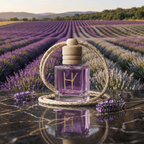 Hogny Essenza Amora lavender based car perfume with the lavender field.