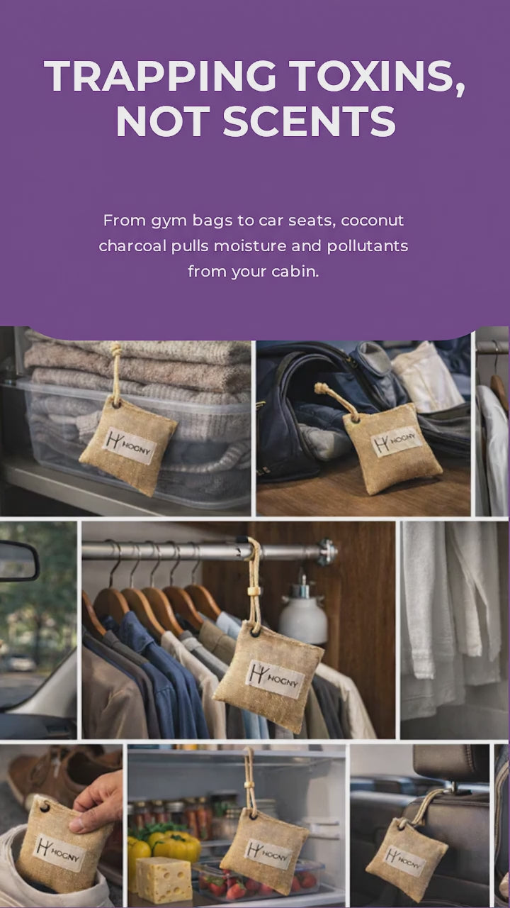 video showing coconut charcoal air purifier absorbing odors and moisture